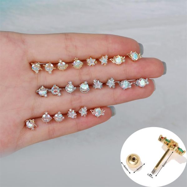 Ohrstecker 1 Stück Mehrfarbig Stern Mond Schmetterling Zirkon Kupfer Piercing Schraube Kugel Schmuck Für Frauen Niedlich Party GiftStud