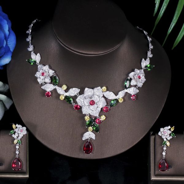 Set di gioielli da sposa ThreeGraces Bigiotteria di lusso a forma di fiore multicolore Cubic Zirconia Set di gioielli da sposa africani per feste di matrimonio JS080 231101