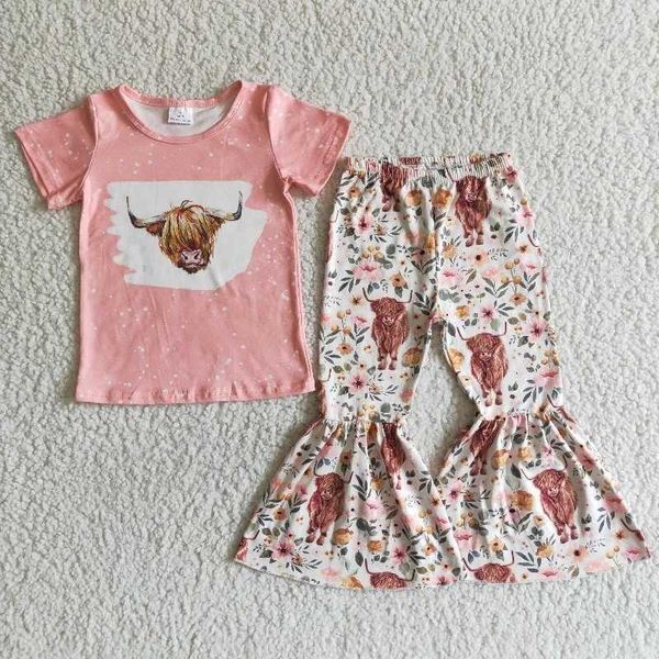 Kleinkind Western Cow Boy Kuh Mädchen Floral Bell Hosen Kinder Baby Mädchen Boutique Blumen Outfit Großhandel Herbst Frühling Kinder Kleidung