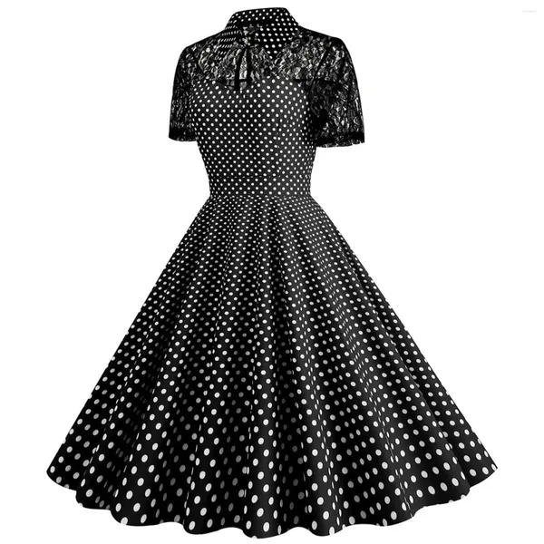 Lässige Kleider Polka Dot Bedrucktes Partykleid für Frauen Vintage Sommer Retro 50er 60er Jahre Swing Rockabilly A-Linie Elegante Dame Midi