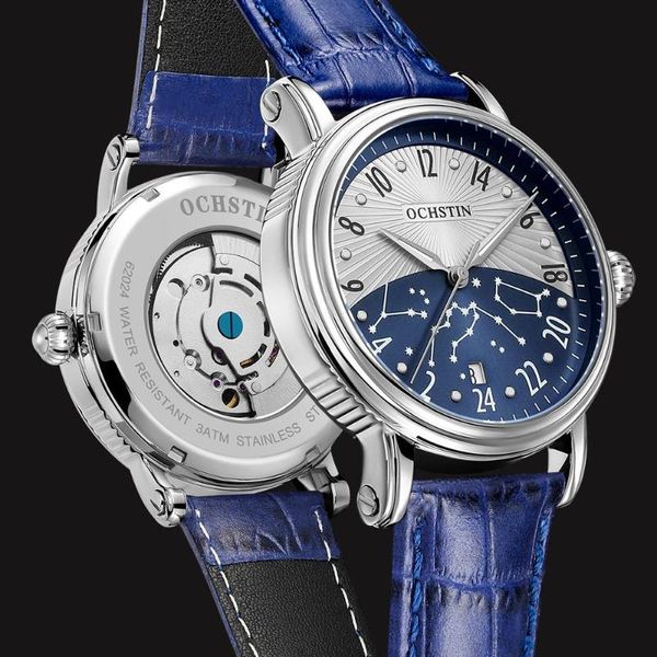 Relógios de pulso 2023 Ochstin Men Watches Automatic Mechanical Waterspert Watch Lexury Leather Business Male Wrist Relogio Luminous Relógio