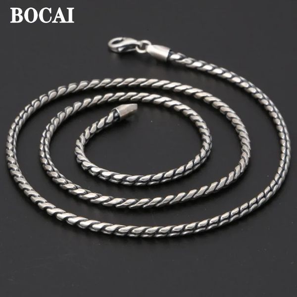 Chokers Bocai Real S925 Saf Gümüş Takı Erkek ve Kadın Kolye Retro Modaya Modeli Basit Vahşi Twist Mecklace Klavikül Zinciri 231101