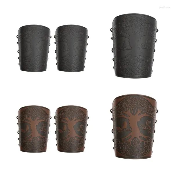 Knieschützer VikingsBracers Mittelalterliche Lederarmschienen Armmanschette Lederhandschuh Armband Punk Guards Männer Frauen Kostüm