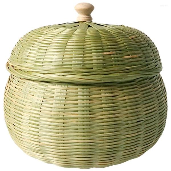 Conjuntos de louça cestas de armazenamento doméstico abóbora bambu doméstico lanche titular desktop redondo tecido sundries organizador pequeno brinquedo