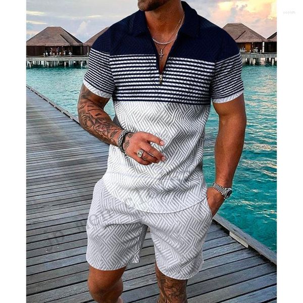 Agasalhos masculinos de verão, roupas masculinas, camisas polo com manga curta, conjuntos de 2 peças, shorts de treino com impressão 3D, terno masculino, moda, lapela