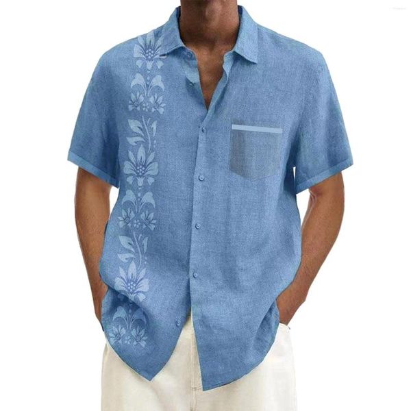 Мужские футболки с цветочным принтом на пуговицах в тропическом стиле, пляжный кардиган, блузки, этнические блузки