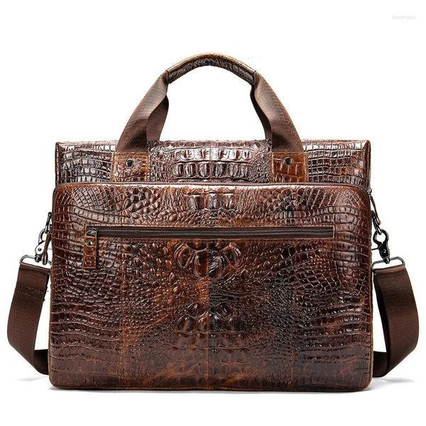 Aktentaschen Tasche Für Männer Schulter Leder Aktentasche Echtes Retro Krokodil Muster Messenger Männlichen Business Laptop Handtasche