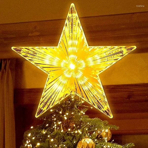 Decorações de natal estrela árvore topper luzes led lâmpada brilhante espumante luz da noite natal topo ornamentos ano festa em casa decoração