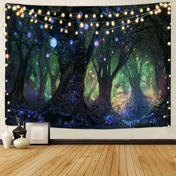 Arazzi Fantasia Foresta Cielo stellato Sfondo Arazzo decorativo Bohemian Hippie Home Decor