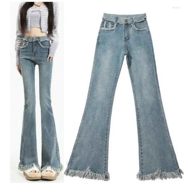 Damen Jeans Flare Denim Hosen Frauen Frühling Herbst Hohe Taille Enge Schlaghosen Größe 26-32