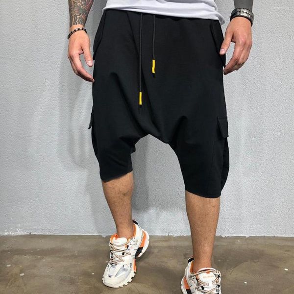 Мужские шорты мужчины Harem Pants Hip Hop Loose 3/4 Joggers Эластичная талия тренировочная тренировка.