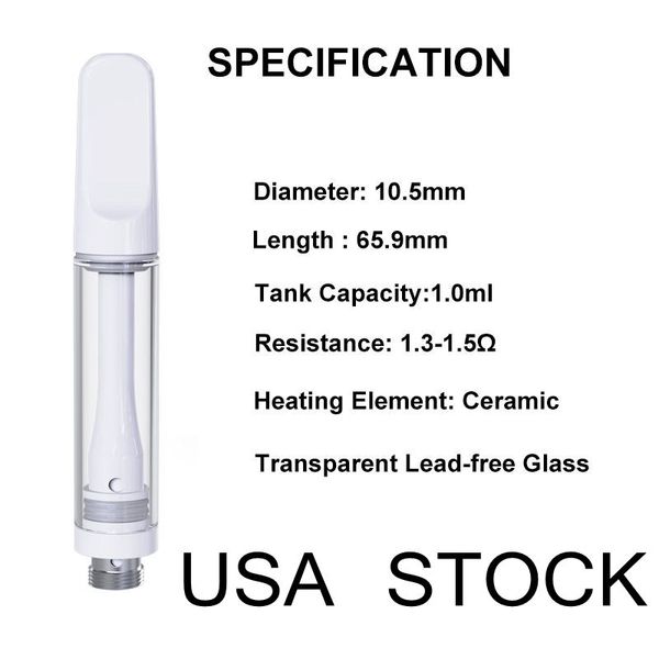 Vollkeramikkartusche, 510 Gewindewagen, Schraubspitze, dicker Ölzerstäuber, leere Verdampfergeräte, kein Verstopfen, qualitätsversprechende Kartuschen, Verpackung, USA-Lager