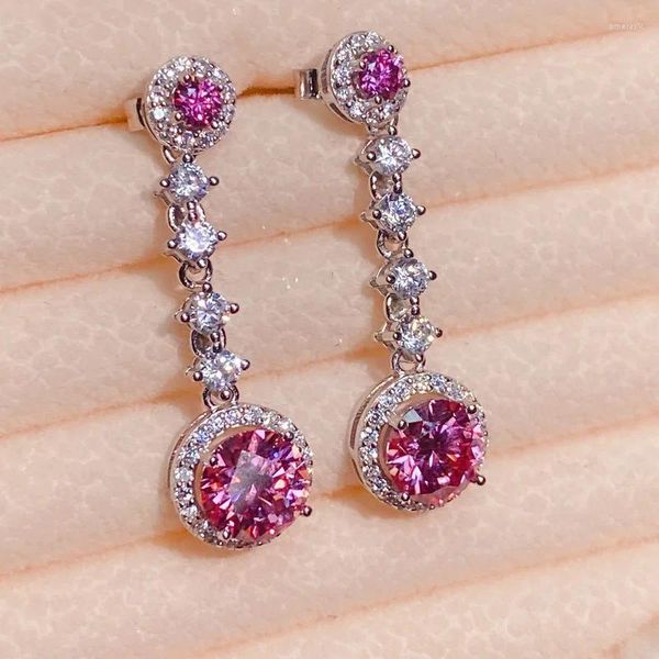 Orecchini pendenti 1 carato colore rosa Moissanite argento sterling 925 regalo di fidanzamento da donna gioielleria raffinata