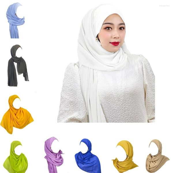 Abbigliamento etnico Sciarpa solida multicolore Perla Cerniera Chiffon Donna Sciarpe islamiche Amira Hijab musulmano Foulard istantaneo Scialle Avvolgente Turbante