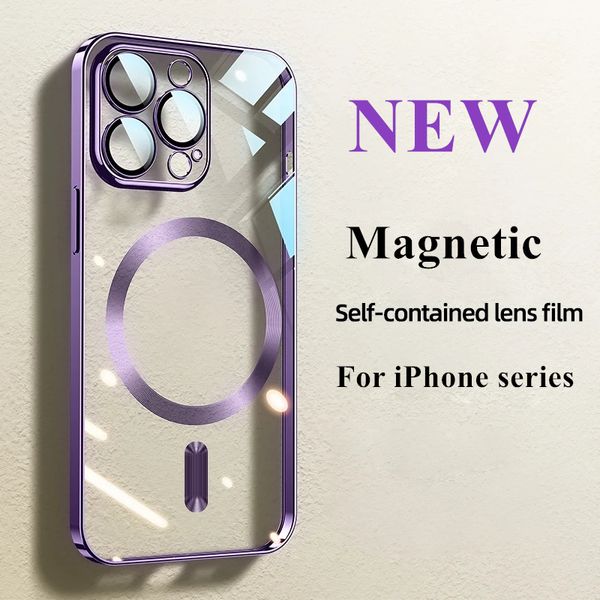 Luxuriöse HD-Magnet-Handyhüllen für iPhone 14 Plus 11 12 13 Pro Max X XS XR mit Glaslinsen-Schutzbeschichtung, Silikon, kabellose Ladeabdeckung
