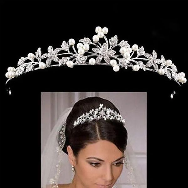 Crystal Pearl Bridal Wedding Tiaras coroas de cabelo de noiva Jóias de cabelo de jóias de jóias Tiara Tiara Bride
