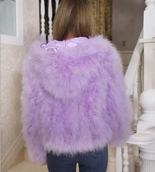 Pele feminina pele sintética LET-SETTING inverno costura jaqueta de pele penas peru pena casaco de pele casual com capuz jaqueta de mangas compridas 231101