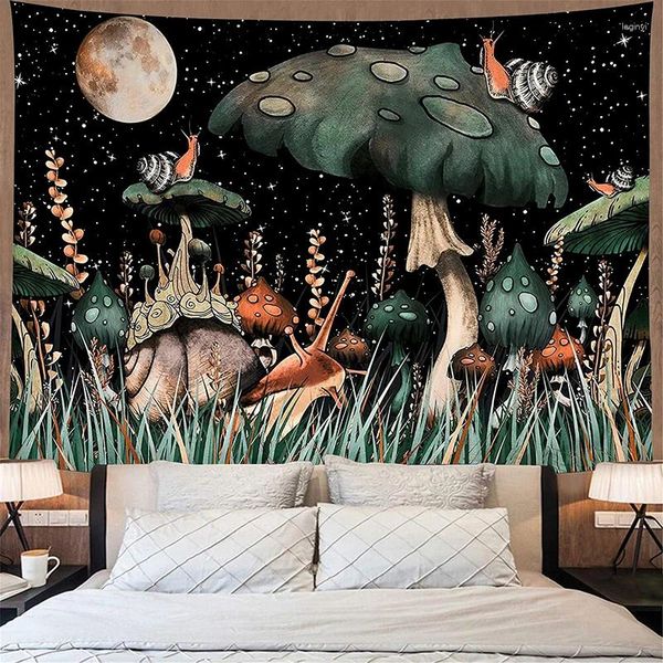Tapeçarias hippie tapeçaria cogumelo parede noite céu anime lua caracol pendurado tapete pano casa decoração presente