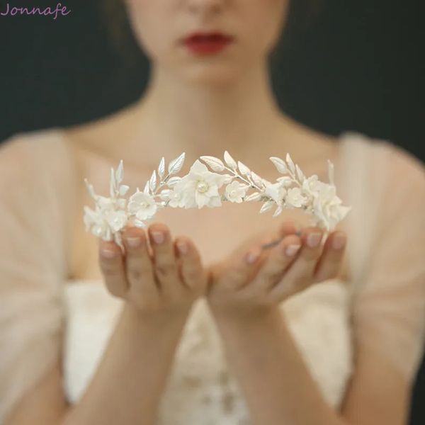 Kafa Bantları Moda Porselen Çiçek Düğün Taç Gelin Taç Taç Gümüş Renk Yaprak Başlık Kadın Parti Balo Balo Aksesuarları Saç Takı 231102