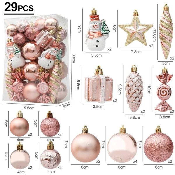 Decorações de Natal 29/20 Pcs Bolas de Árvore de Natal Penduradas Pingente Doce Cane Pine Cone Ornament Set Decoração de Natal para Casa 2024 Ano 231102