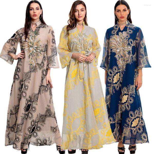 Roupas étnicas Eid Party Mulheres Muçulmanas Abaya Lantejoulas Bordado Maxi Vestido Turquia Árabe Kaftan Dubai Vestido Longo Ramadan Jalabiya Vestidos