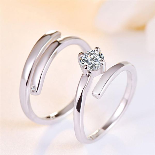 Alyans Kişiselleştirilmiş Paslanmaz Çelik Free Diamond Ring 2pcs/Pair ile Ayarlanabilir