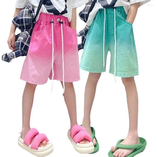 Şort 3-14y genç kızlar diz yüksek denim 2023 yaz yürümeye başlayan çocuklar, renk sıradan kot pantolonlar kısa pantolon çocuk gevşek