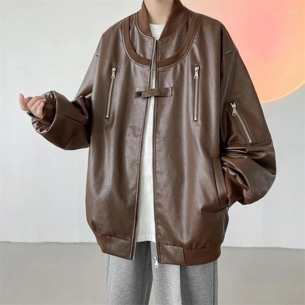 Giubbotti da uomo Giacca in pelle Tendenza unisex Stile Hong Kong 2023 Personalità originale Bello Locomotive Uomo Donna Cappotto in PU