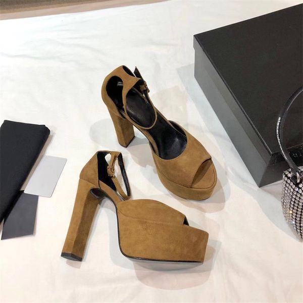 Super high heel women sandals fashion sexy leather banquet shoes waterproof table workplace thick heel catwalk show fish mouth shoes heel height 13.5cm