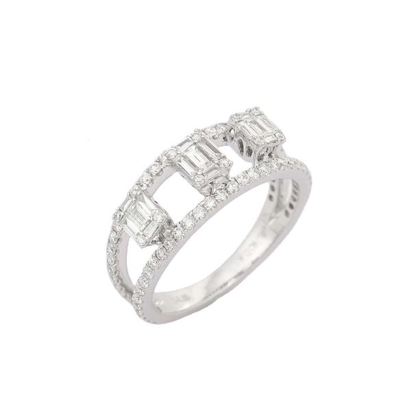 Joias de luxo octógono natural três diamantes anel solitário 14k sólido branco ouro pedras preciosas anéis de noivado feitos à mão