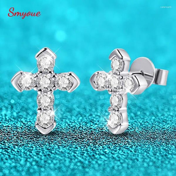 Brincos de garanhão Smyoue completo moissanite diamante para mulheres homem cruz orelha studs s925 prata esterlina jóias finas atacado gra