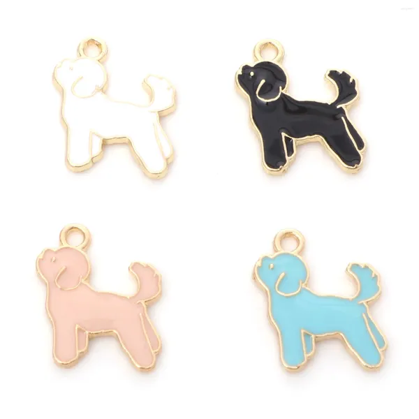 Takılar karikatür köpek emaye hayvan çok renkli altın renkli metal kolye DIY yapım küpeler kolye takılar 19mm x 16mm 10pcs