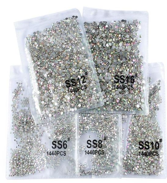 Decorações de arte de unhas 1440pcsbag SS3SS20 Clear Crystal AB Cor 3D Strass Vestuário Não Fix Flatback Pedras de vidro VB2245651