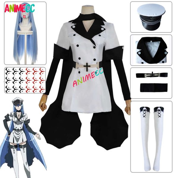 Esdeath Akame Ga KILL Cosplay-Kostüm mit Hut, Socken, Perücke, Wassertattoo, Halloween-Party-Outfits für Frauen, komplettes Cosplay-Set