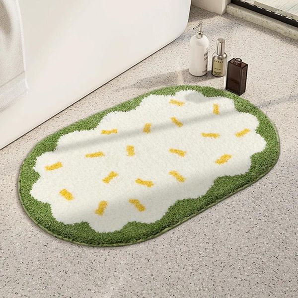 Halılar Tepeli Kek Banyo Mat Yumuşak Oval Alan Halı Banyosu Küvet Yan Zemin Emici Anti Anti Slip Pad Karikatür Posorat Estetik Ev Dekor