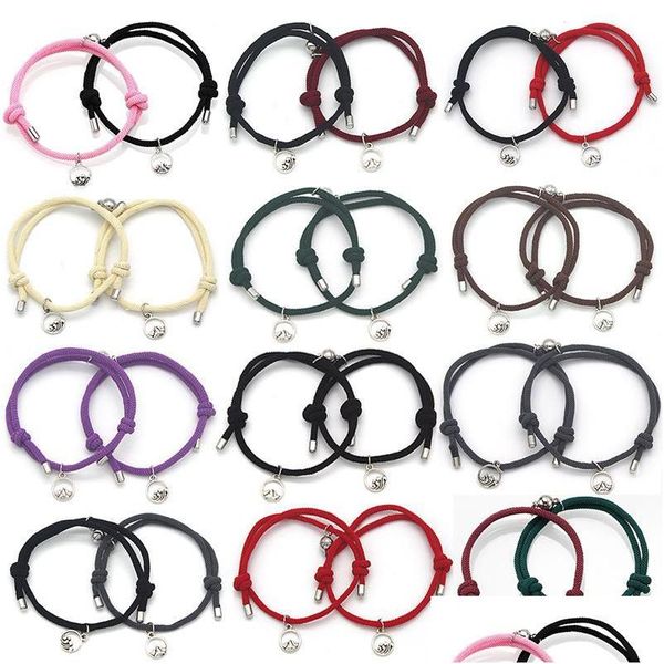 Pulseira de casal de elos de corrente para mulheres homens Vsco Wave Strand Mountain String Ajustável Ímã Atrair Uns aos Outros Wholesa Dhgarden Dhioc