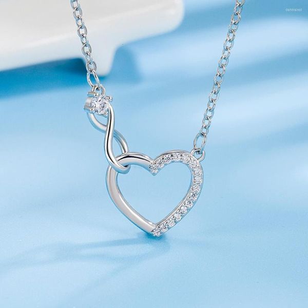 Catene in argento sterling 925 con zirconi a forma di cuore, collane ad incastro per le donne, gioielli di qualità di lusso, regalo, articoli femminili GaaBou