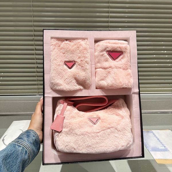 Set regalo da 3 pezzi borsa invernale da orsacchiotto Borsa in pelliccia da donna borsa a tracolla firmata borse hobo a mano borse a tracolla di lusso rosa nere 231102 240302