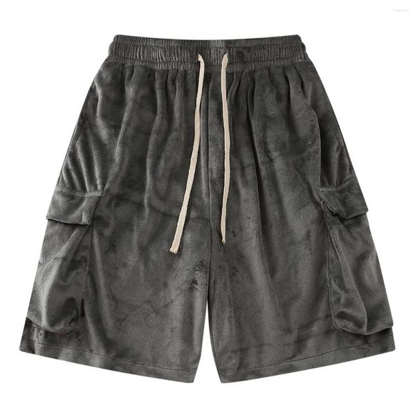 Shorts masculinos carga harajuku hip hop bolsos laterais lacáveis veludo baggy calças curtas moda jogging verão solto streetwear calças masculinas