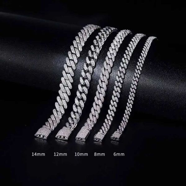Hiphop Solid 925 Silber Iced Out Wide Gra Moissanit Diamant Halskette 12 mm 14 mm kubanische Kette Tenniskette/Poly Real/polymerisiert