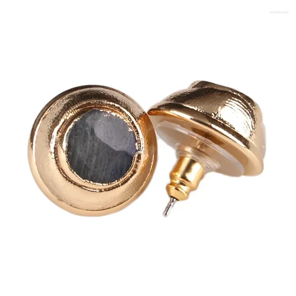 Brincos de parafuso prisioneiro natural cinza escuro labradorite semi preciosa pedra grânulo charme puro ouro cor quadro aro empurrar para trás brinco para mulher homem