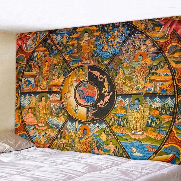 Halmiler Duvar Goblen Antik Budist Thangka Boyama Hippi Mandala Asma Halı Yatak Odası Oturma Odası Ev Dekorasyonu