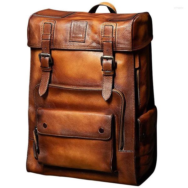 Mochila Luxo Mens Vaca Retro Bolsa De Couro Grande Capacidade Viagem Laptop Bags Collegebags Moto Biker Cool DayBags