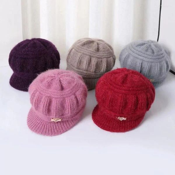 Visiere Cappello lavorato a maglia Protezione per le orecchie alla moda Mantieni caldo Berretto con visiera Antivento Berretto di zucca Donna