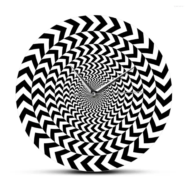 Настенные часы Гипнотические черно-белые 3D Vision Прохладный декор интерьера гостиной Спираль Геометрическая оптическая иллюзия Нетикающие часы Часы