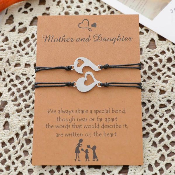 Charm-Armbänder, Mutter-Tochter-Eltern-Kind-Liebeskarten-Armband, einfaches Edelstahl-Angelhaken-Weben