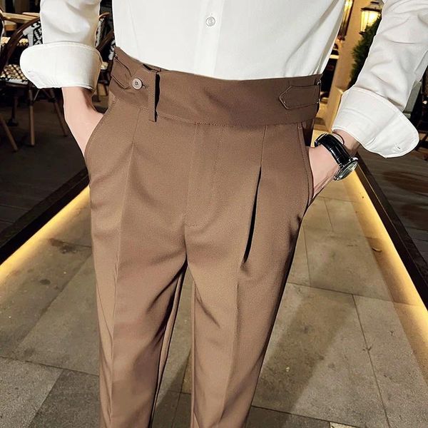 Abiti da uomo 2023 Marchio di Abbigliamento a Vita Alta Primavera Inghilterra Pantaloni da Affari/Maschio Slim Fit Qualità Pantaloni da Abito Casual Hombre 36