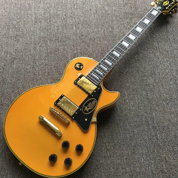 Özel Mağaza, Çin'de Yapıldı, Yüksek Kaliteli Sarı Elektro Gitar, Gülağacı Klavye, Altın Donanım, Ücretsiz Kargo