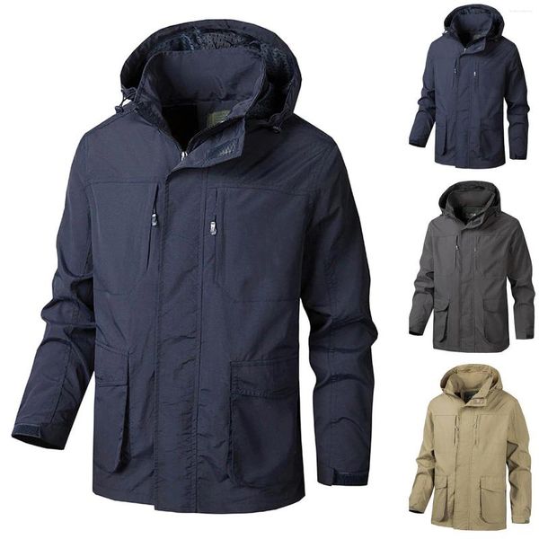 Jaquetas masculinas inverno para homens homens grande velo alto primavera bolso carga outono multi casaco à prova de vento caça esportes