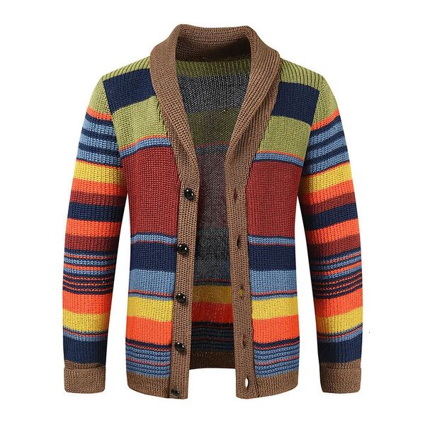 Herren Wollmischungen 2023 Frühlingsmode V-Ausschnitt Kragen Strickjacke Slim Fit Zopfmuster Patchwork Merinowolle Langarm Lässig Männlich 231102